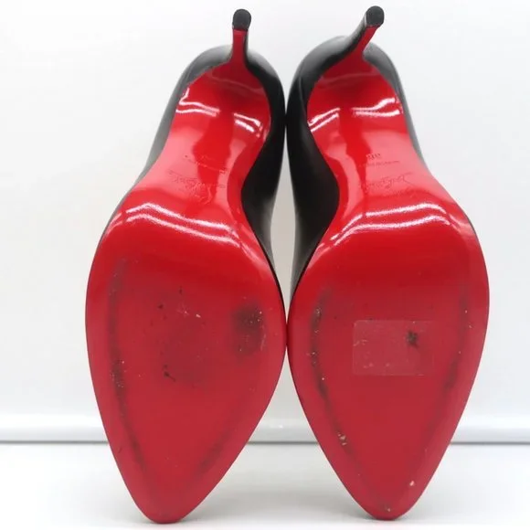 CHRISTIAN LOUBOUTIN ELOISE 100 PUMPS BLACK LEATHER SIZE 36 ALMOND TOE HEELS - Picture 10 of 11